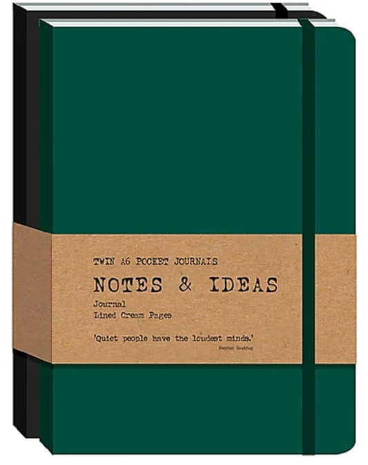 Pocket Pu Journal Twin Pack With Kraft Paper Bellyband (Black & Green)